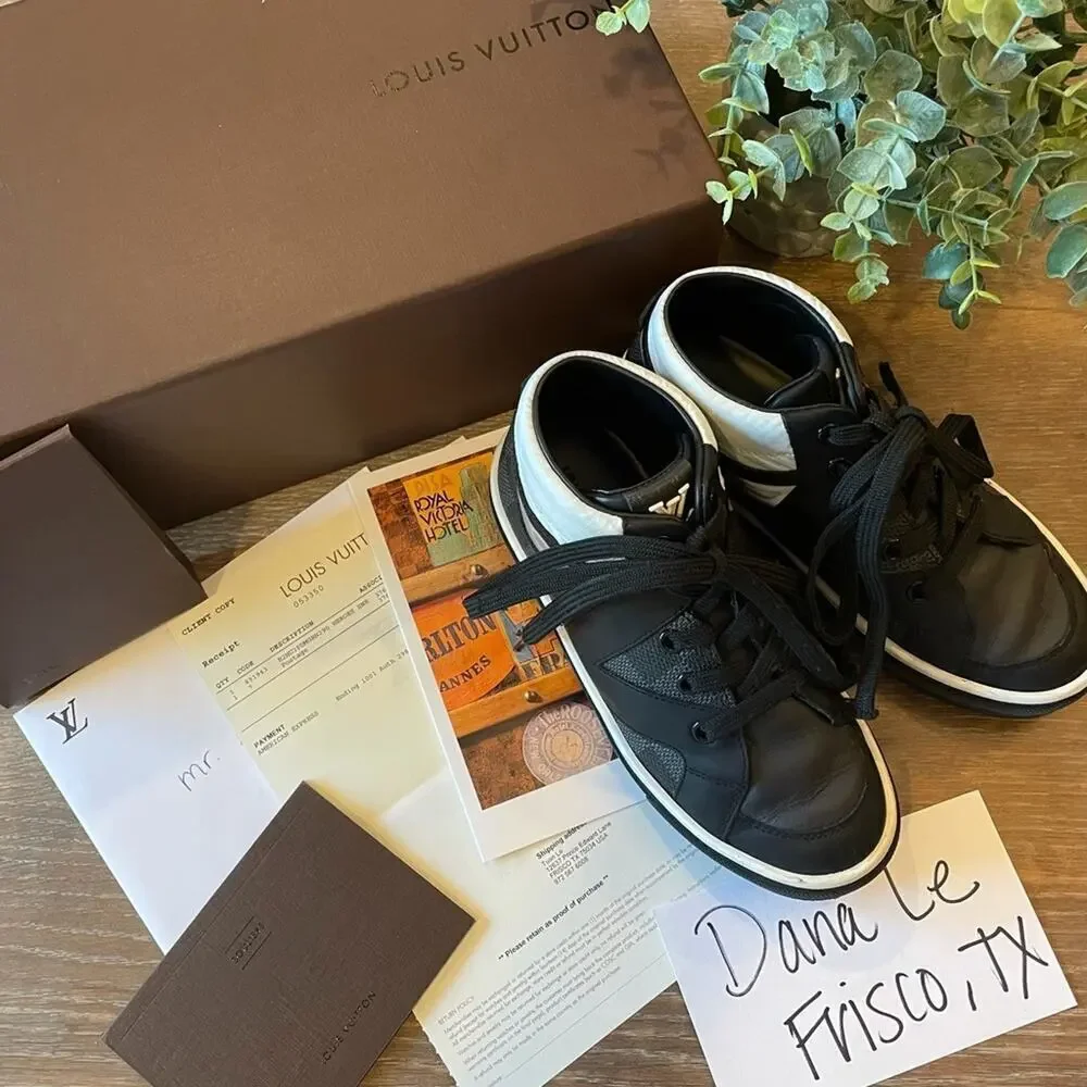 Louis Vuitton Boys Black Damier Designer Sneakers Shoes Youth size 12